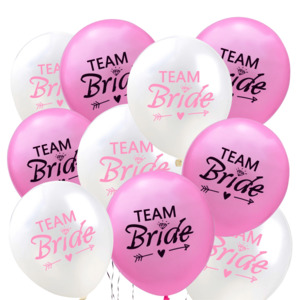 Balloon Latex: Team Bride Balloons 10 Pack Hot Pink & White