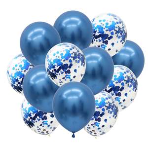 Blue Confetti & Chrome Metallic Balloons 12 Pack