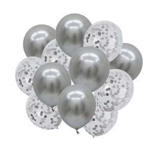 Silver Confetti & Chrome Metallic Balloons 12 Pack