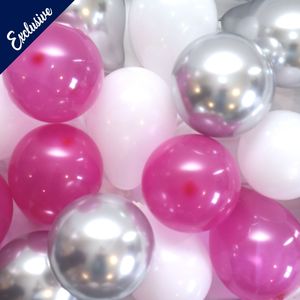 Baby Box 5" Balloon Set Fuchsia, Silver & White
