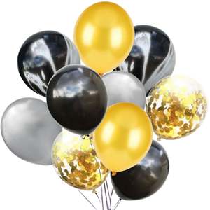 Balloon Latex: Gold, Black, Silver & Black Marble Magic Balloon Pack