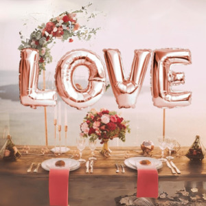 Balloons Script: BIG "LOVE" 1 metre High Foil Balloons ROSE GOLD