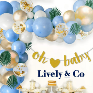 Balloon DIY Garland - Pale Blue, Gold & White