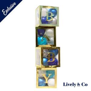 Baby Boxes Baby Shower Balloon Box Gold with Blue & Silver Balloons Pack