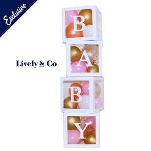 Baby Boxes Baby Shower Balloon Box with Pink & Rose Gold Balloons Pack