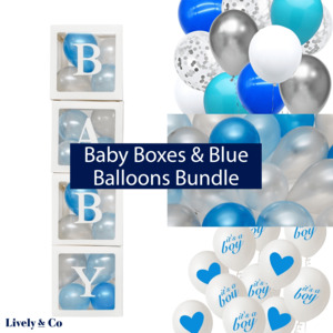 Balloon Boxes: Baby Boxes And Blue Balloons Baby Shower Bundle