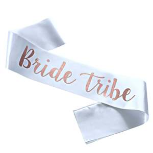Top Sellers: Bride Tribe White  Sash With Rose Gold