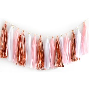 Metallic Rose Gold, Pink & White Tassel Garland Set 15 Piece