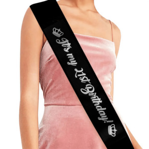 Birthday Sashes: 21st Birthday Sash - Black Satin