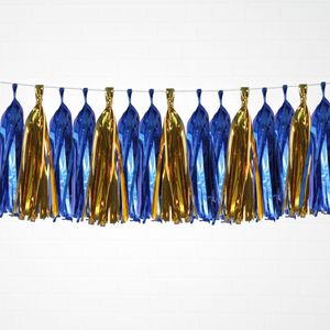 Metallic Deep Blue & Metallic Gold Tassel Garland Set 15 Piece