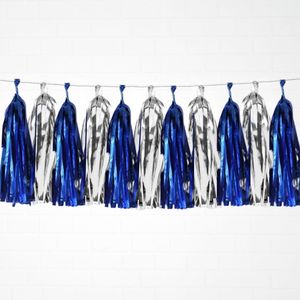 Metallic Deep Blue & Metallic Silver Tassel Garland Set 10 Piece