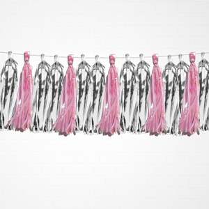 Metallic Silver & Holographic Pink Tassel Garland Set 15 Piece