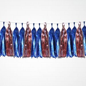Tassels: Metallic Deep Blue & Metallic Rose Gold Tassel Garland Set 15 Piece