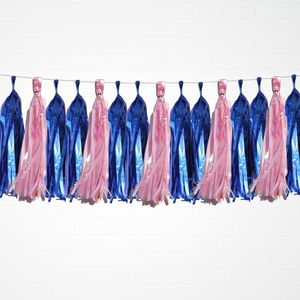 Tassels: Metallic Deep Blue & Holographic Pink Tassel Garland Set 15 Piece