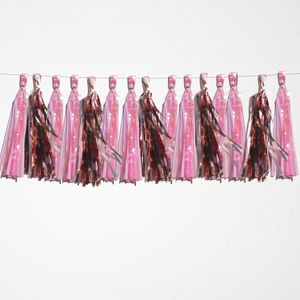 Holographic Pink & Metallic Rose Gold Tassel Garland Set 15 Piece