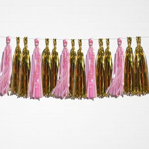 Tassels: Holographic Pink & Metallic Gold Tassel Garland Set 15 Piece