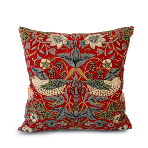 Morris & Co Cushion in Strawberry Thief Red - Living Room Workshop & Showroom