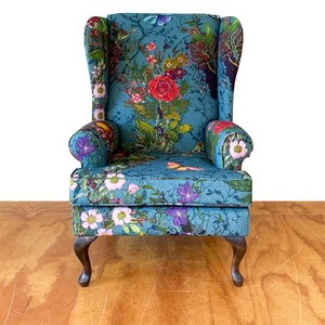 Products: Wingback Armchair Timorous Beasties Bloomsbury Garden Teal - Living Room Workshop & Showroom