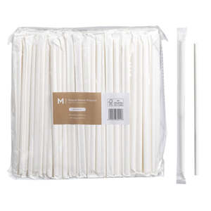 Paper Straws: M Wrapped Regular Paper Straws 6mm x 200mm White | 250/Pack