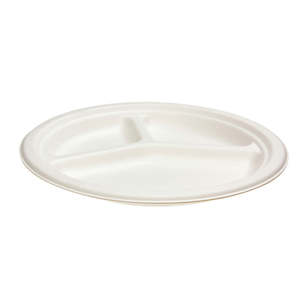 Sugarcane Round Dinner Plate 3 Compartment 10 Inch (260mm) 500/Ctn
