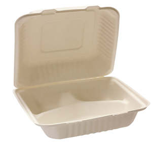 Sugarcane Clamshell 9" 3 Compartment (1100ml) 50/Pack
