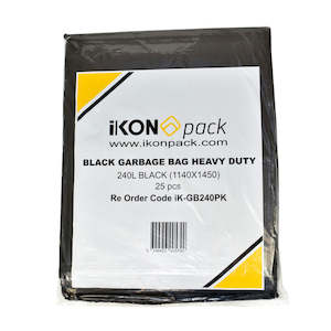 IKON Black Heavy Duty Rubbish Bags 240L 100/Ctn