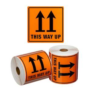 General Packaging: This Way Up Handling Labels Orange/Black | 500/Roll
