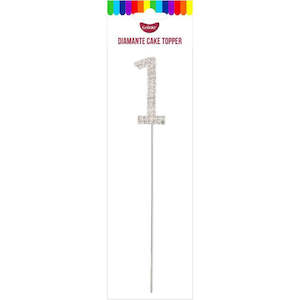 Diamante Toppers: GoBake Silver Diamante #1 Topper 4.5cm
