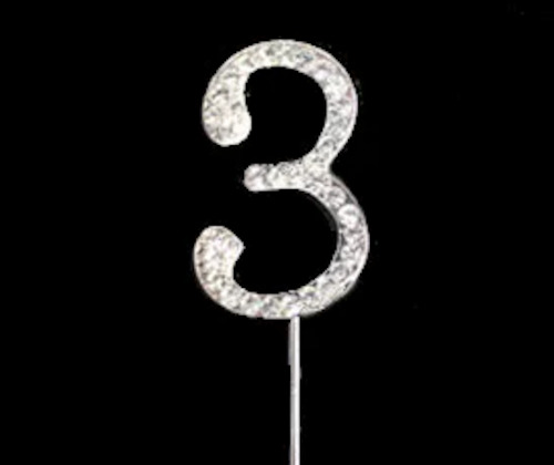 Bake Boss Number 3 Diamante Topper 4.5cm