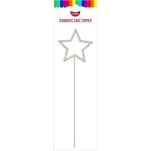 Diamante Toppers: GoBake Silver Star Diamante Topper 4.5cm