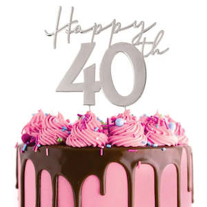 Cake Craft Metal Cake Topper Happy 40th Silver