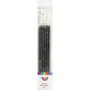 GoBake Candles Super Tall 18cm Black Gold Splatter 12/Pack