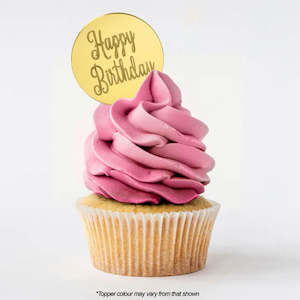 Happy Birthday Round Gold Mirror Topper 5cm