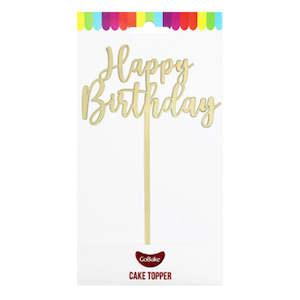 GoBake Small Acrylic Topper Happy Birthday Classic Gold