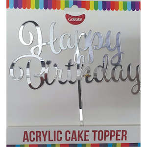 Birthday Cake Toppers: GoBake Happy Birthday Silver Acrylic Cake Topper
