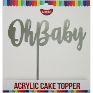 GoBake Acrylic Cake Topper Oh Baby Silver