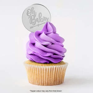 Baby Cake Toppers: Oh Baby Round Silver Mirror Topper 5cm