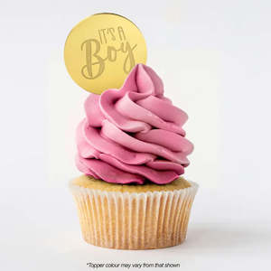 Baby Cake Toppers: It's A Boy Round Gold Mirror Topper 5cm