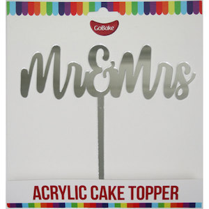 Wedding Anniversary Cake Toppers: GoBake Mr & Mrs Silver Acrylic Cake Topper