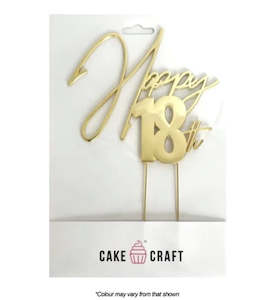 Milestone Cake Toppers: Cake Craft Happy 18th Metal Cake Topper Gold 12cm