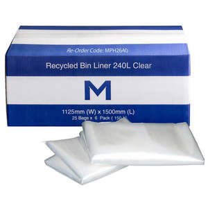 Rubbish Bin Liners: M Recycled Bin Liners 240L Clear | 150/Ctn