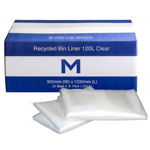 M Recycled Bin Liners 120L Clear | 25/Pack