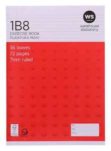 Stationery: Exercise Book 1B8 7mm Ruled 36 Leaf Red
