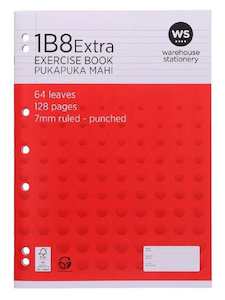 Stationery: Exercise Book 1B8 Extra WA4 7mm Ruled 64 Leaf Punched Red