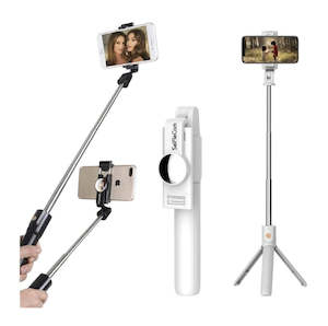 Electronics: Foldable Bluetooth Selfie Stick With Remote Control - White