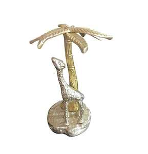 Home Living: Metal Cast Aluminium Tabletop Sculpture Giraffe Under Palm Tree - MADE IN INDIA