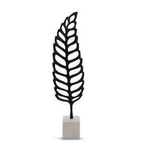 Metal Cast Leaf Sculpture On Marble Base in Black - MADE IN INDIA