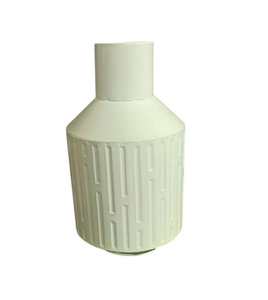 Retro Style Tin Metal Cream Textured Round Tabletop Vase Medium - 28x16cm