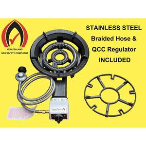 Auto Ignition Large 2 Ring Burner with Stainless Steel Braided Hose HT-C-0005H