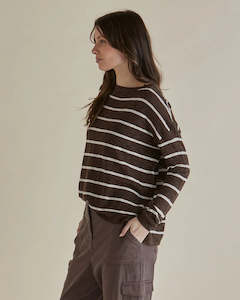 Tops: Betty Basics Natasha Knit Top Brown Stripe